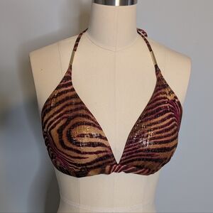 Merona Metallic Safari Halter Bikini Top Burgundy Gold Size XL